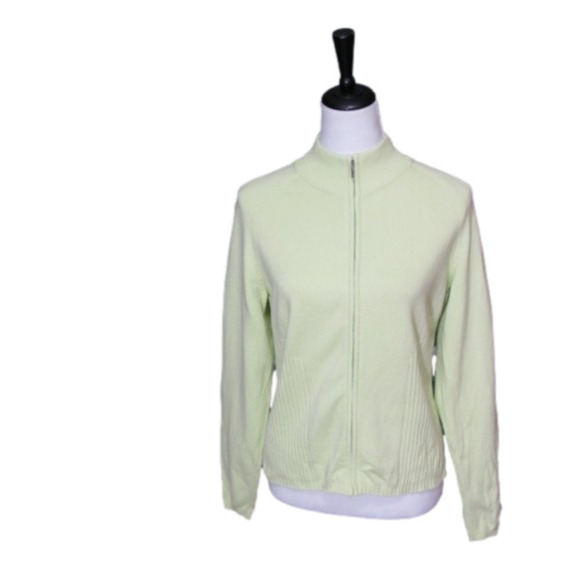 TALBOT'S Lime Green Zip Front Cardigan Size Medium - Picture 6 of 7